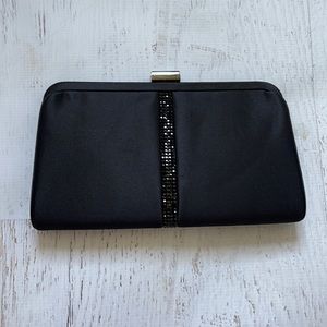 Black Satin Franchi Clutch with Chain